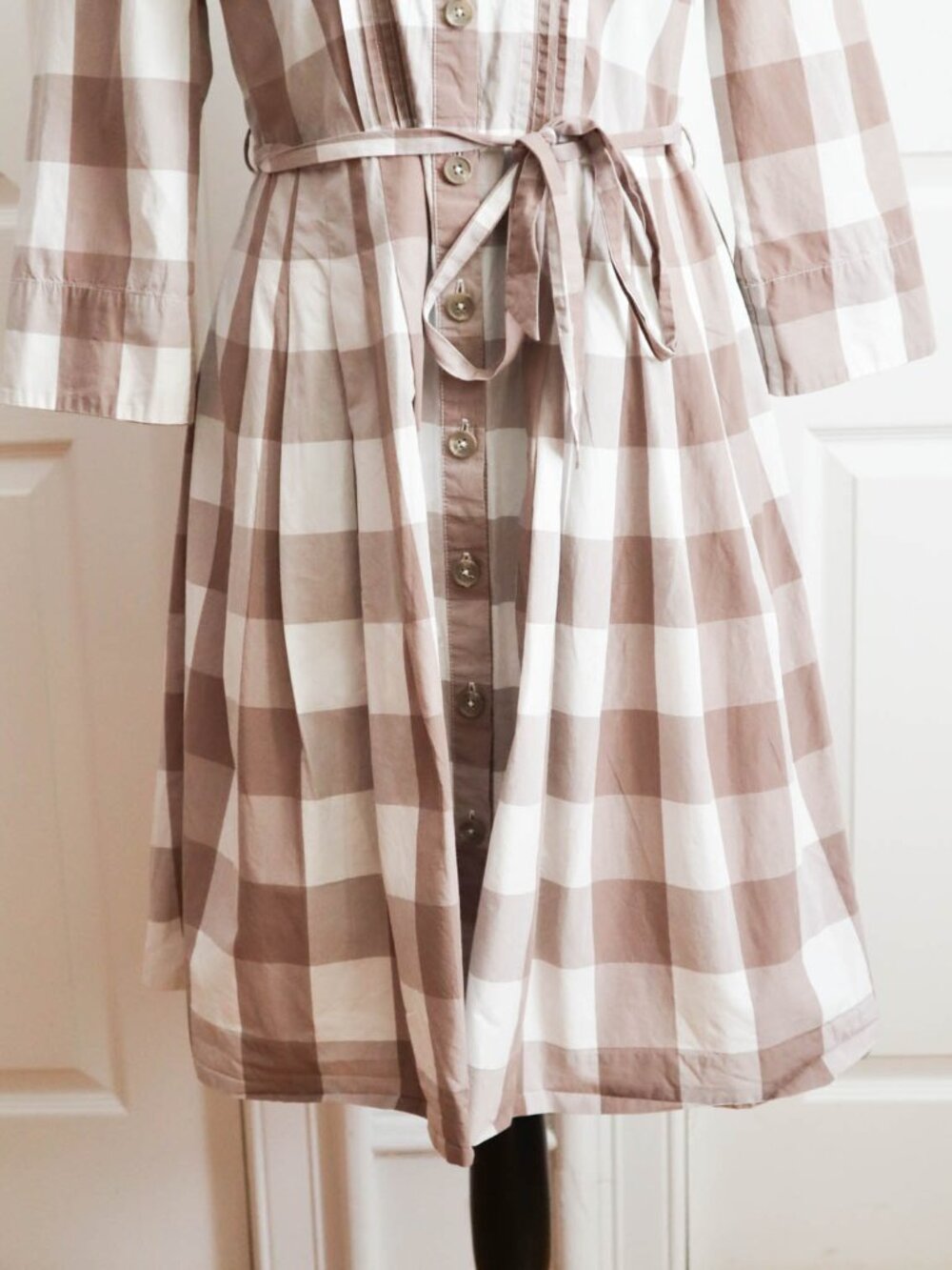 Boden 100% Cotton Pintuck Gingham Check Fit & Flare Shirt Dress Sz 8 Driftwood - Picture 5 of 7